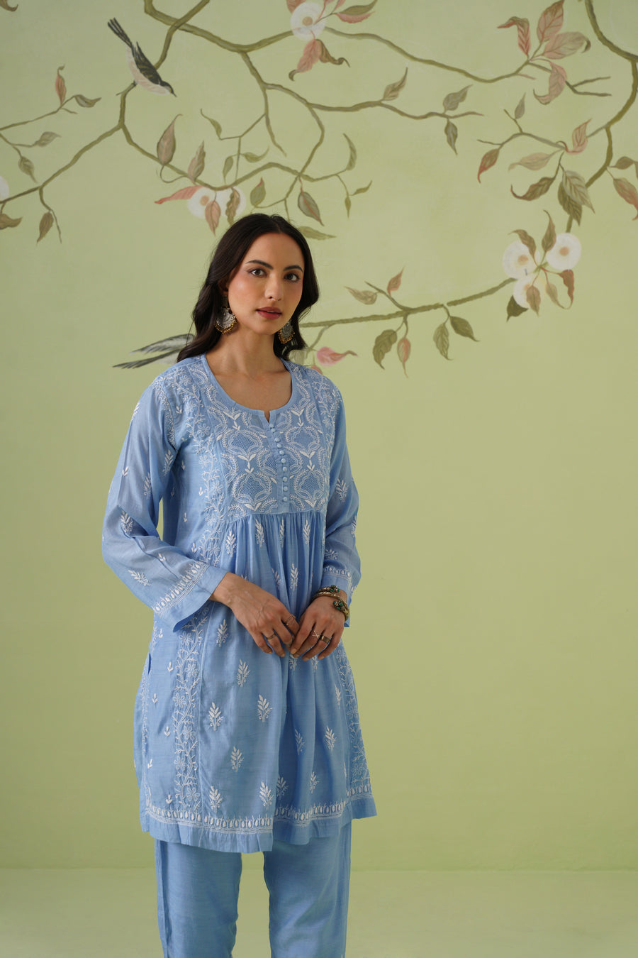 Muslin Chikankari Co-ord Set - Blue
