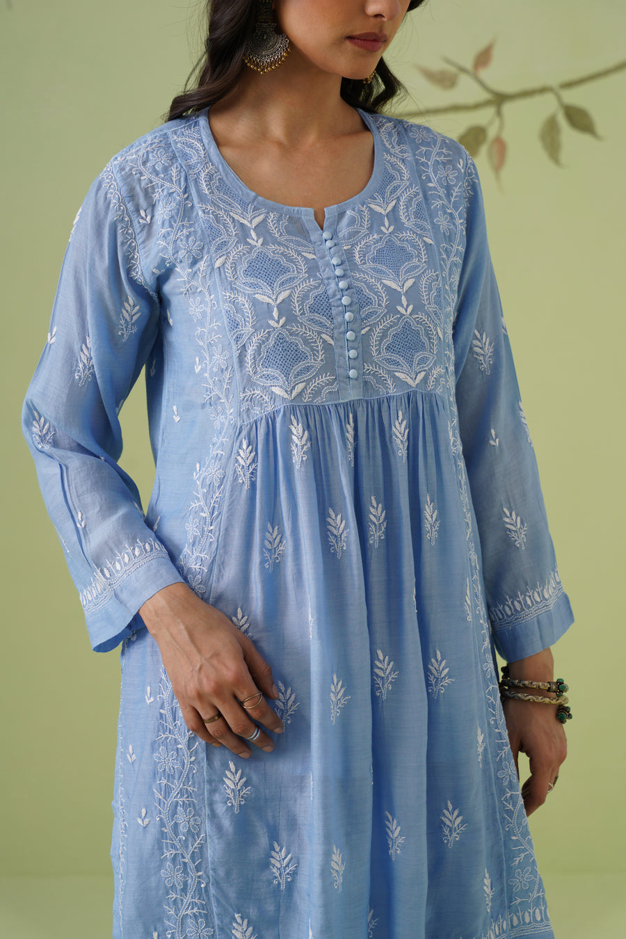 Muslin Chikankari Co-ord Set - Blue