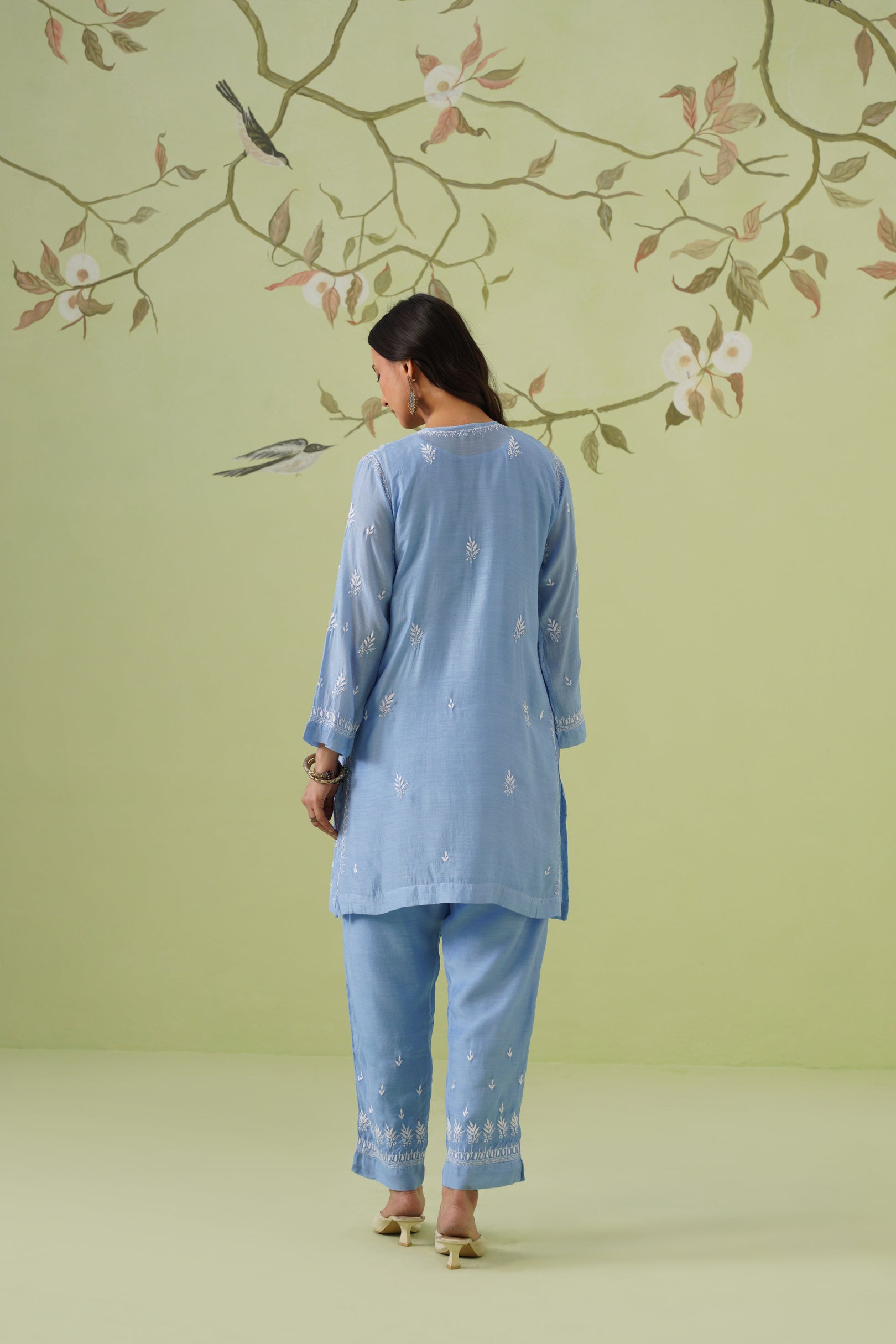 Muslin Chikankari Co-ord Set - Blue