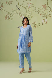 Muslin Chikankari Co-ord Set - Blue