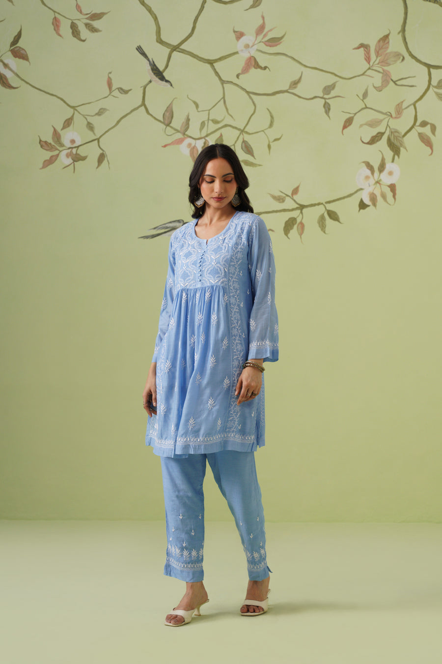 Muslin Chikankari Co-ord Set - Blue