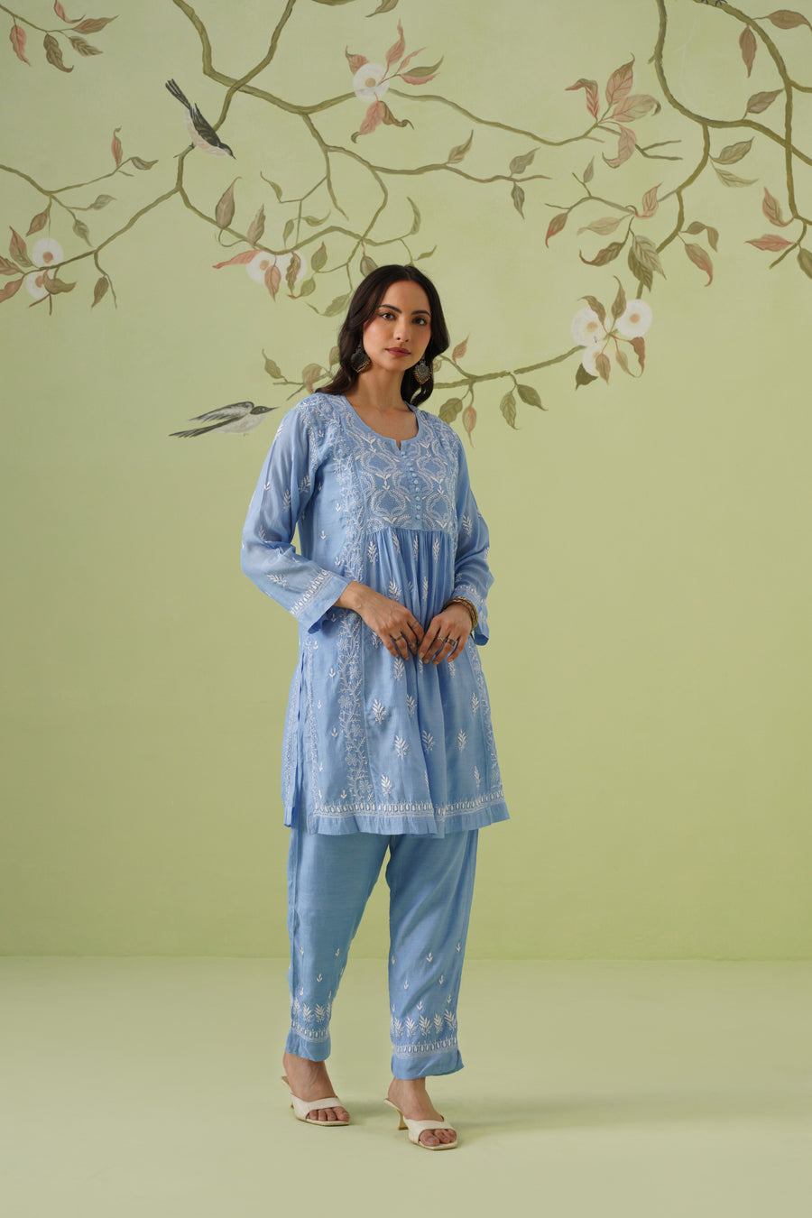 Muslin Chikankari Co-ord Set - Blue