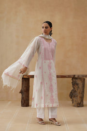 Mul Chikankari 3 pc Suit - White and Pink