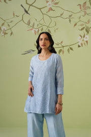 Chanderi Chikankari Co-ord Set - Light Blue