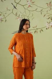 Mul Chikankari Co-ord Set - Marigold