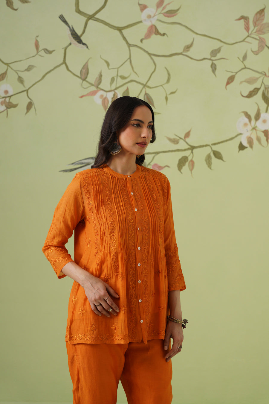 Mul Chikankari Co-ord Set - Marigold