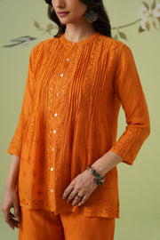 Mul Chikankari Co-ord Set - Marigold