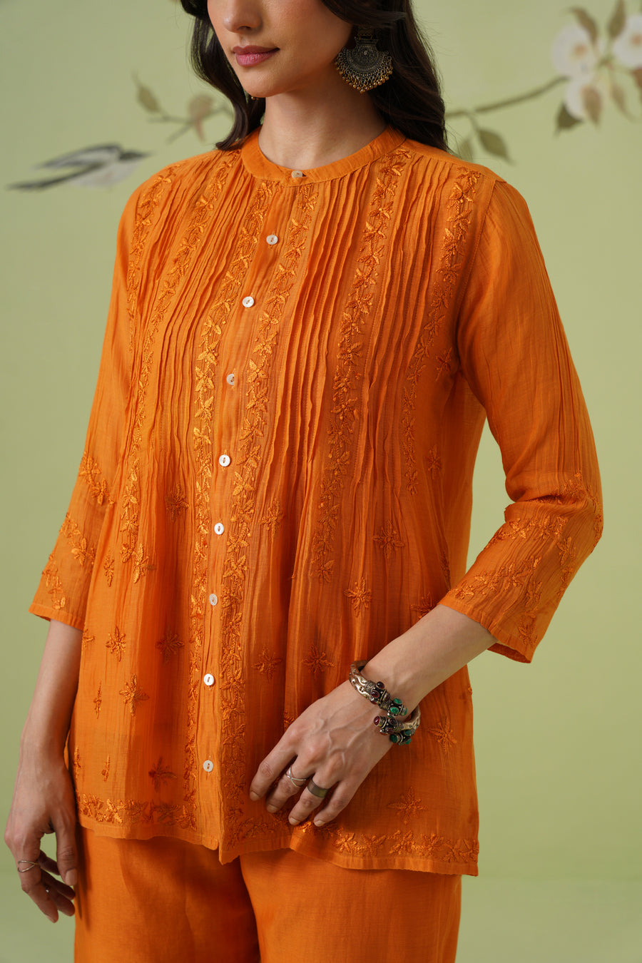 Mul Chikankari Co-ord Set - Marigold