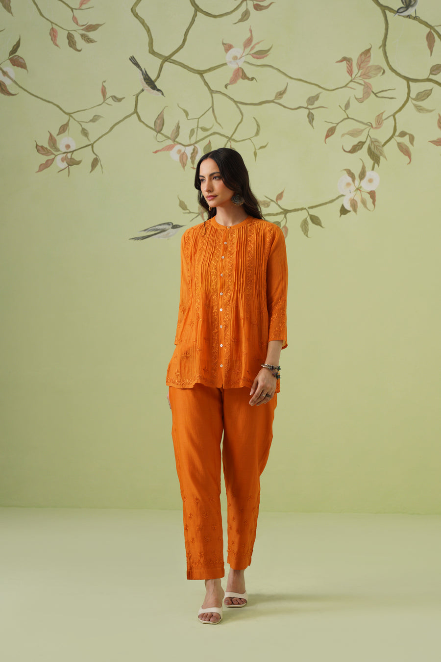Mul Chikankari Co-ord Set - Marigold