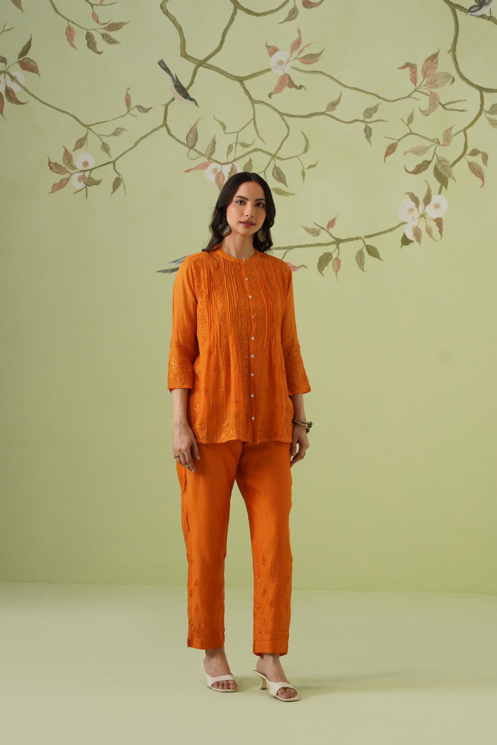 Mul Chikankari Co-ord Set - Marigold