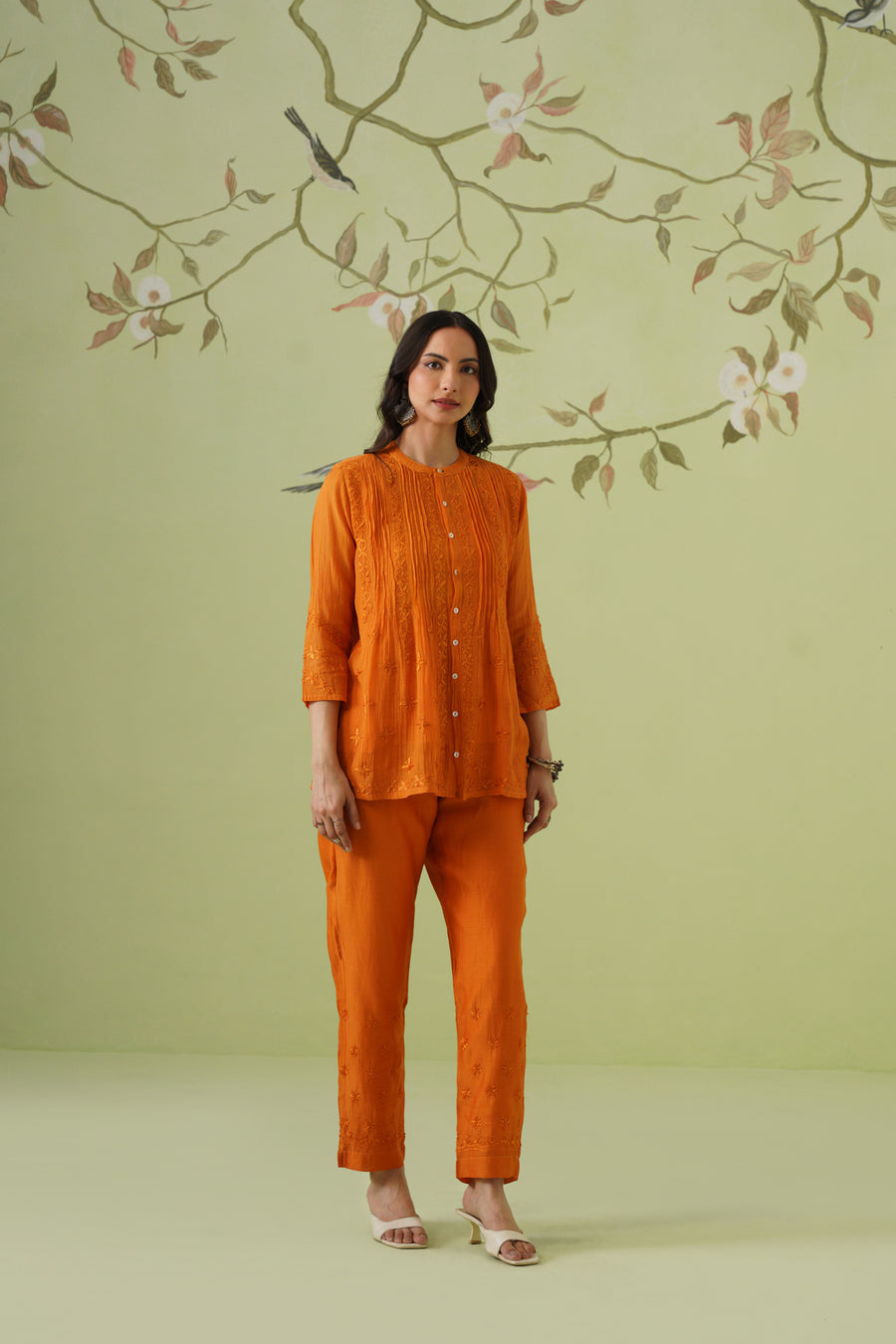 Mul Chikankari Co-ord Set - Marigold