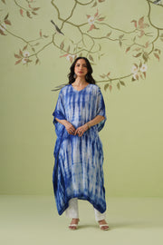 Viscose Chikankari Tie & Dye Kaftan - Royal Blue