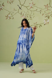 Viscose Chikankari Tie & Dye Kaftan - Royal Blue