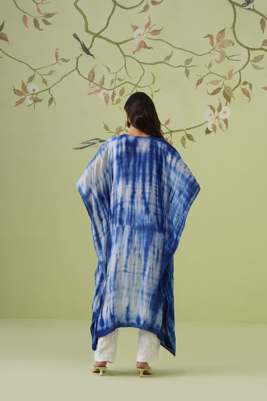 Viscose Chikankari Tie & Dye Kaftan - Royal Blue