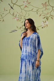 Viscose Chikankari Tie & Dye Kaftan - Royal Blue