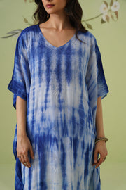 Viscose Chikankari Tie & Dye Kaftan - Royal Blue