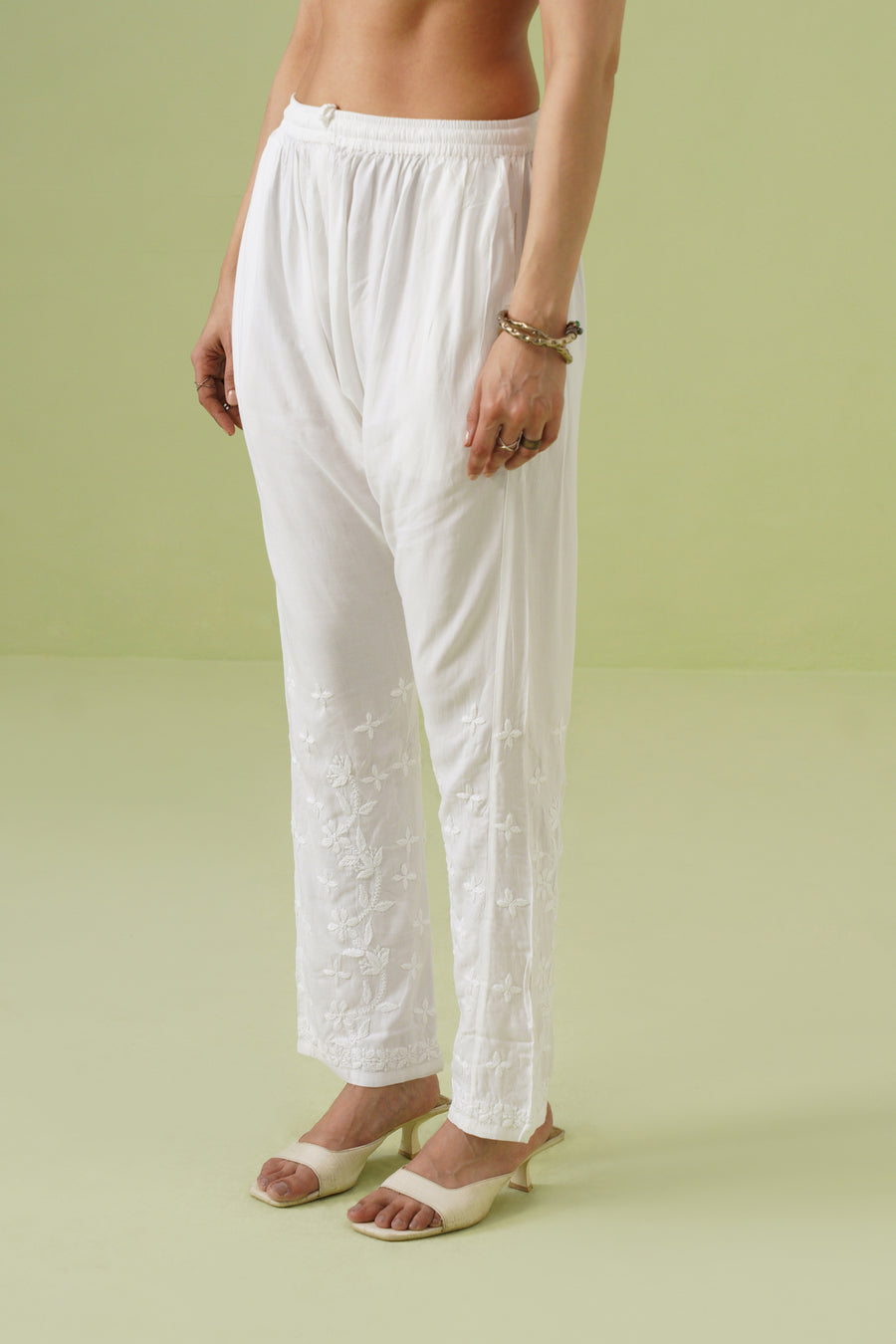 Modal Chikankari Pant - White