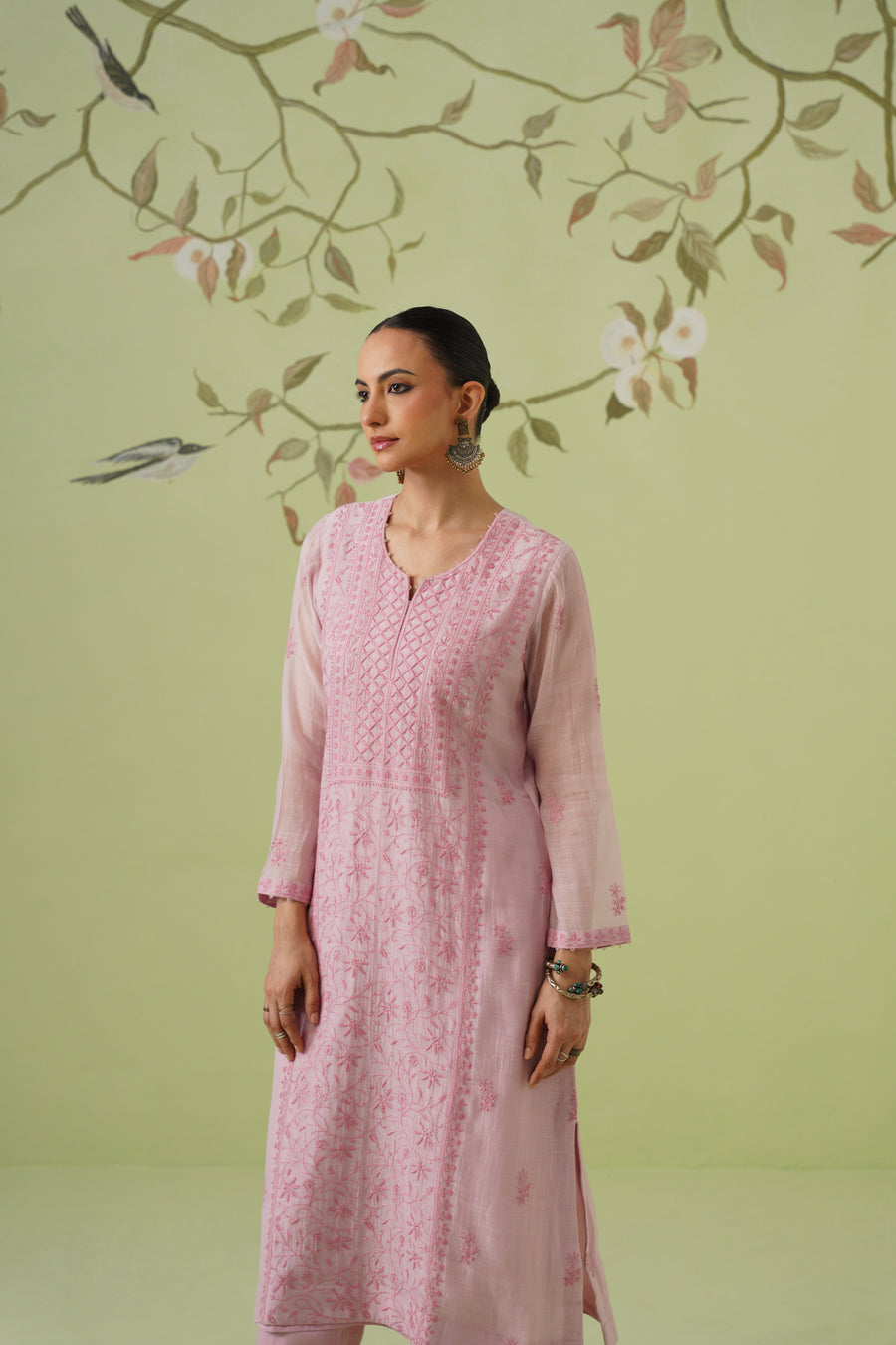 Mul Chanderi Chikankari 3pc Suit - Blush Mauve