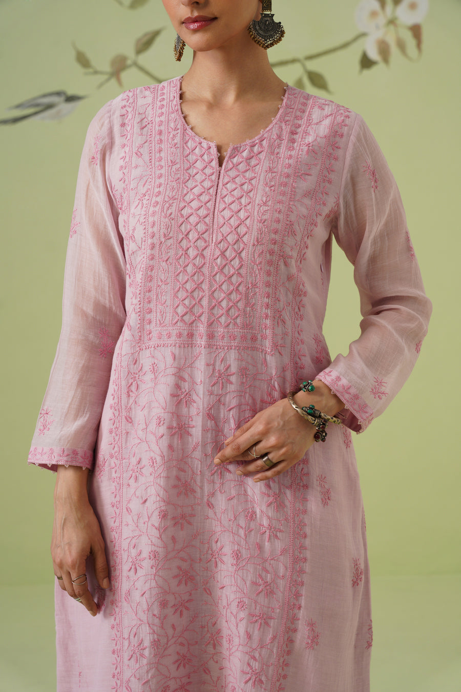 Mul Chanderi Chikankari 3pc Suit - Blush Mauve