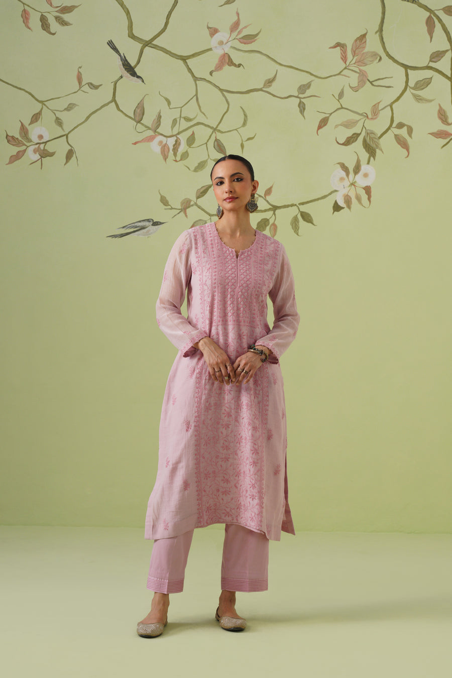 Mul Chanderi Chikankari 3pc Suit - Blush Mauve