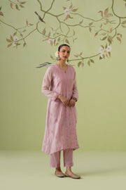 Mul Chanderi Chikankari 3pc Suit - Blush Mauve