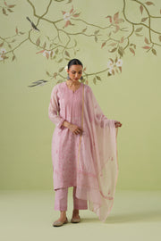 Mul Chanderi Chikankari 3pc Suit - Blush Mauve