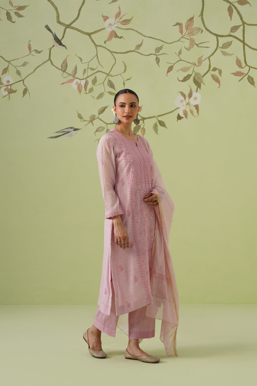 Mul Chanderi Chikankari 3pc Suit - Blush Mauve