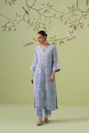 Mul Chanderi Chikankari 3pc Suit - Ink Blue