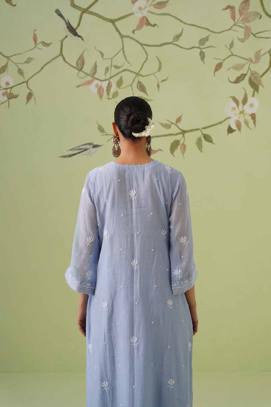 Mul Chanderi Chikankari 3pc Suit - Ink Blue