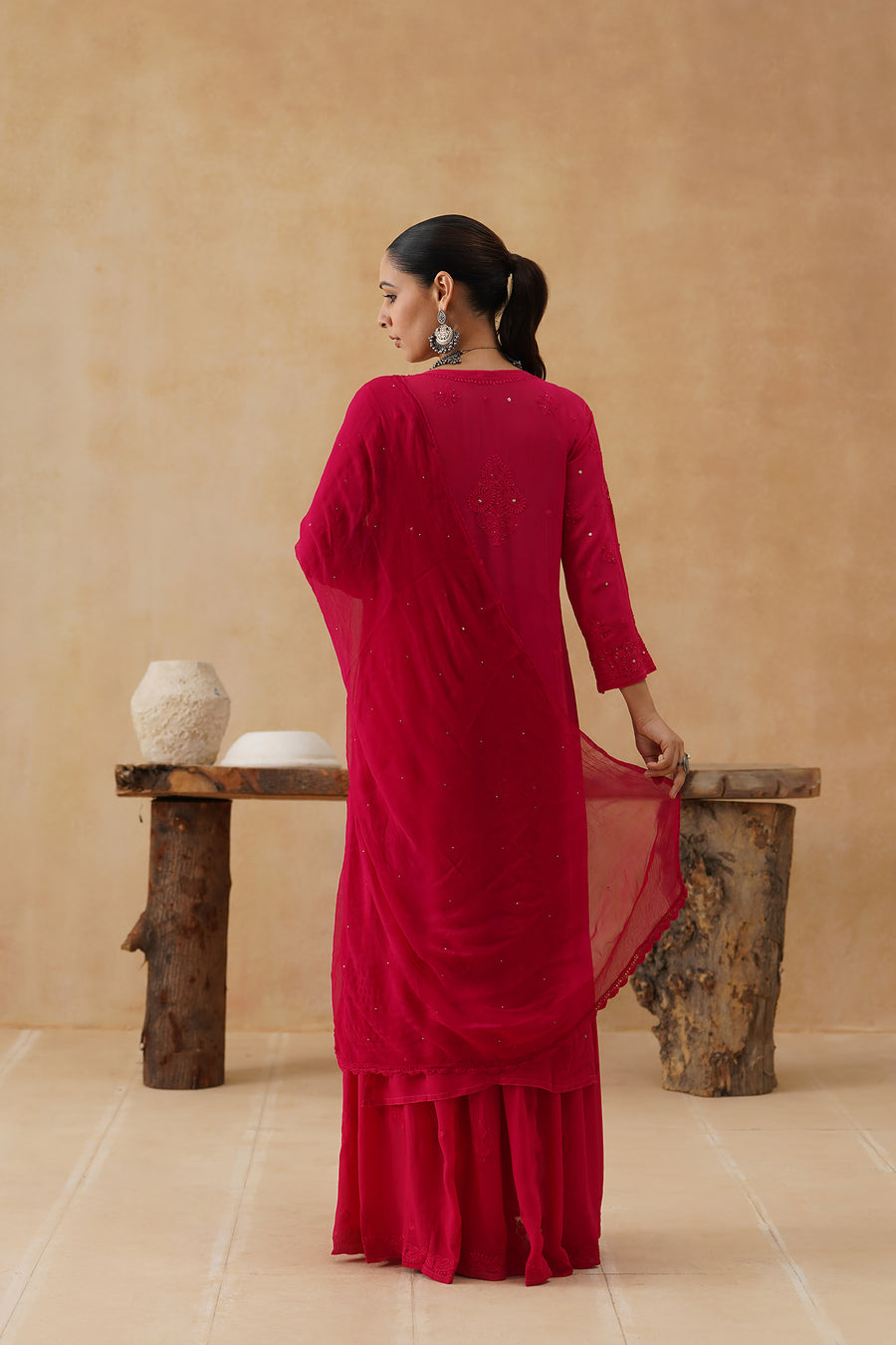 Georgette Sharara Set - Royal Pink