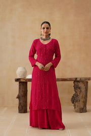 Georgette Sharara Set - Royal Pink