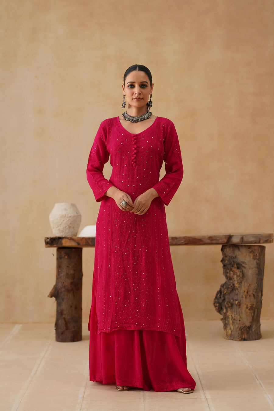 Georgette Sharara Set - Royal Pink