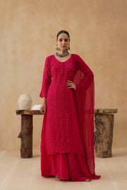 Georgette Sharara Set - Royal Pink