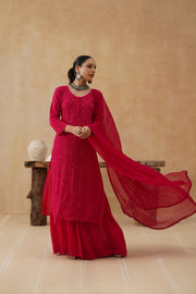 Georgette Sharara Set - Royal Pink