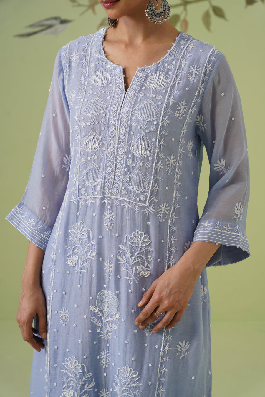 Mul Chanderi Chikankari 3pc Suit - Ink Blue