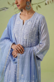 Mul Chanderi Chikankari 3pc Suit - Ink Blue