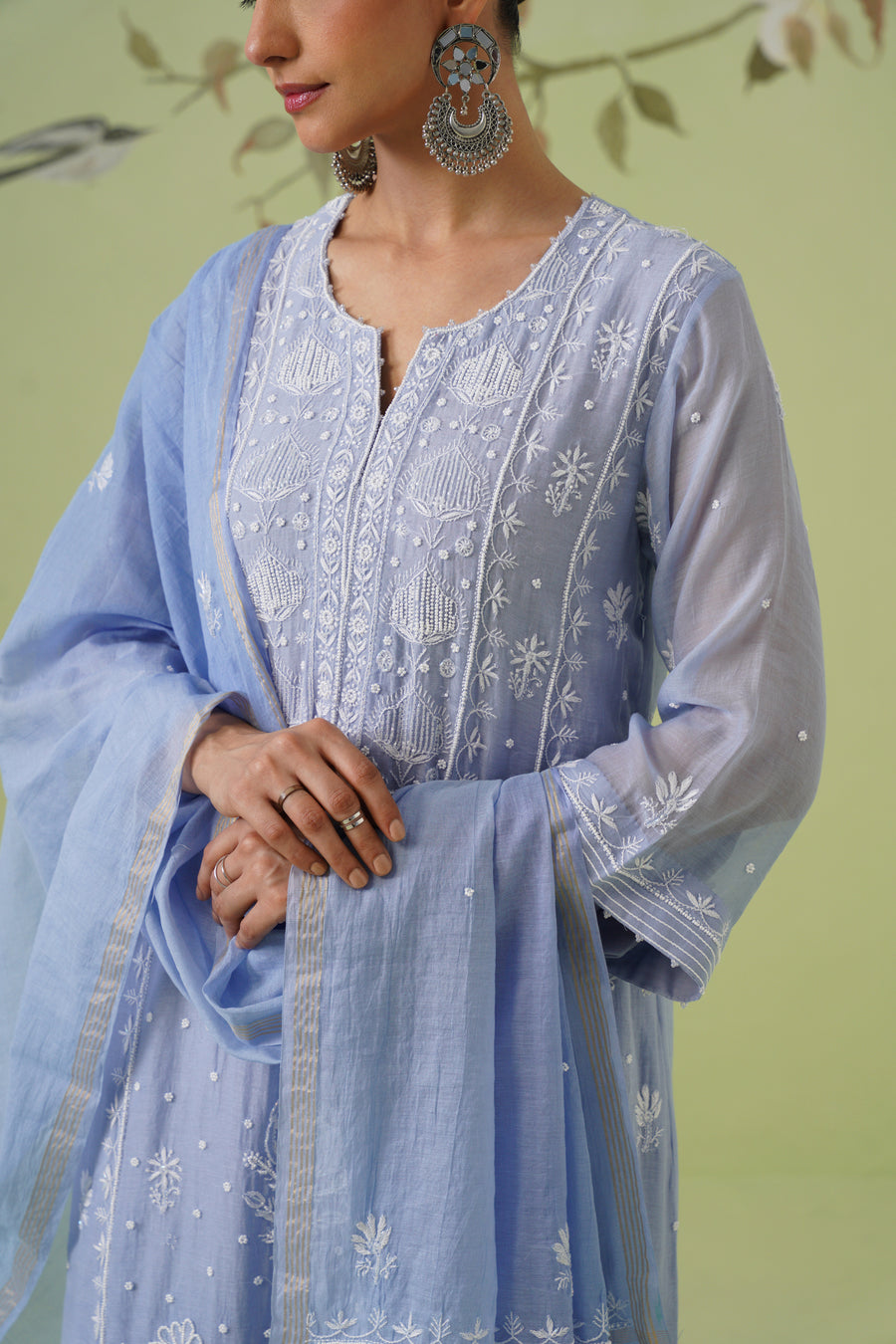 Mul Chanderi Chikankari 3pc Suit - Ink Blue