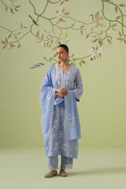 Mul Chanderi Chikankari 3pc Suit - Ink Blue