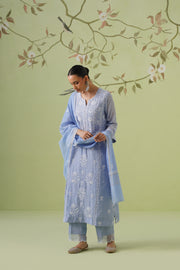 Mul Chanderi Chikankari 3pc Suit - Ink Blue