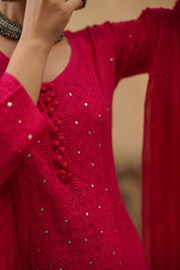 Georgette Sharara Set - Royal Pink
