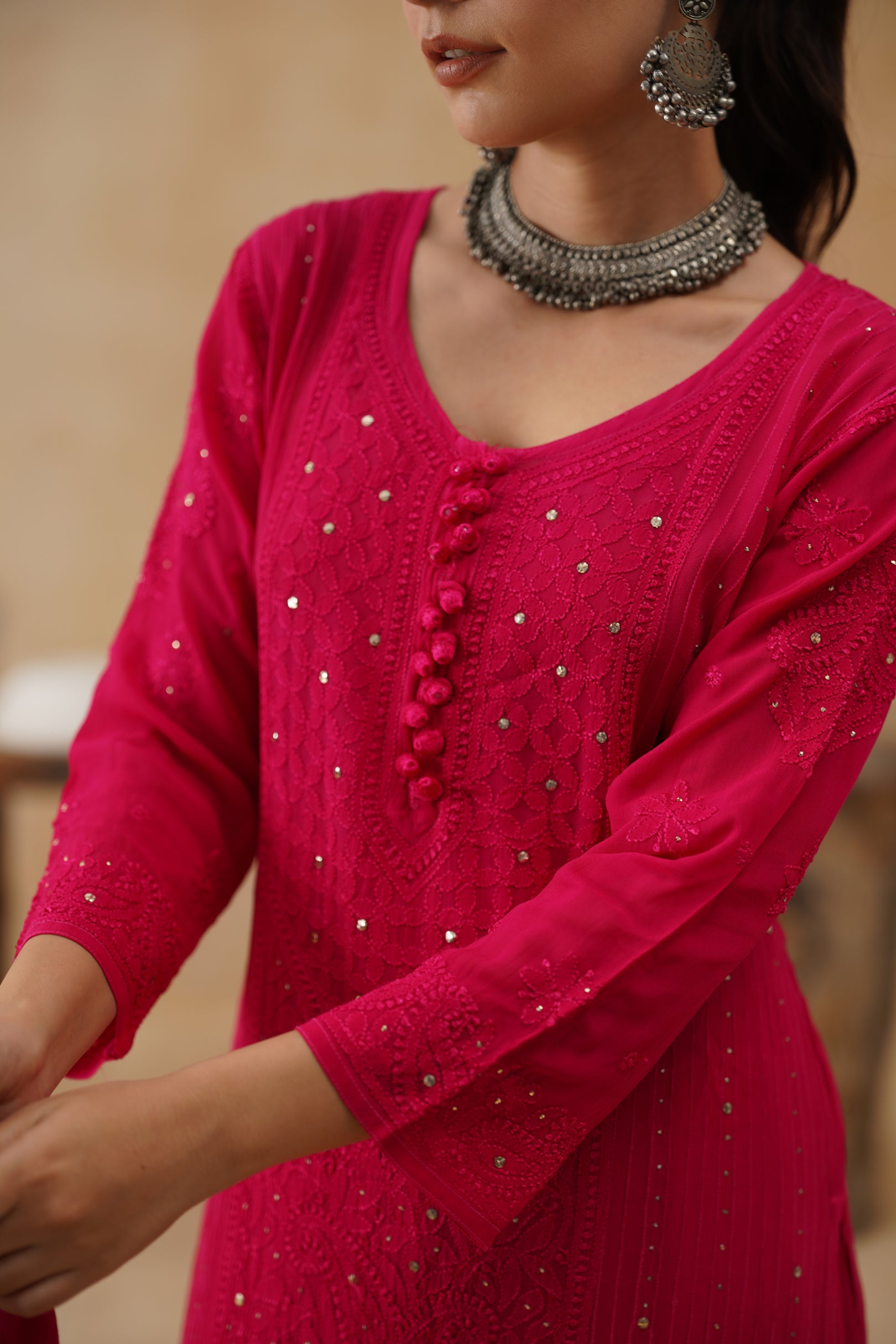 Georgette Sharara Set - Royal Pink