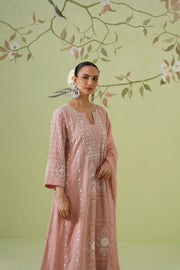 Tissue Chikankari 3pc Anarkali - Dusty Rose