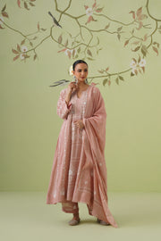 Tissue Chikankari 3pc Anarkali - Dusty Rose