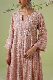 Tissue Chikankari 3pc Anarkali - Dusty Rose