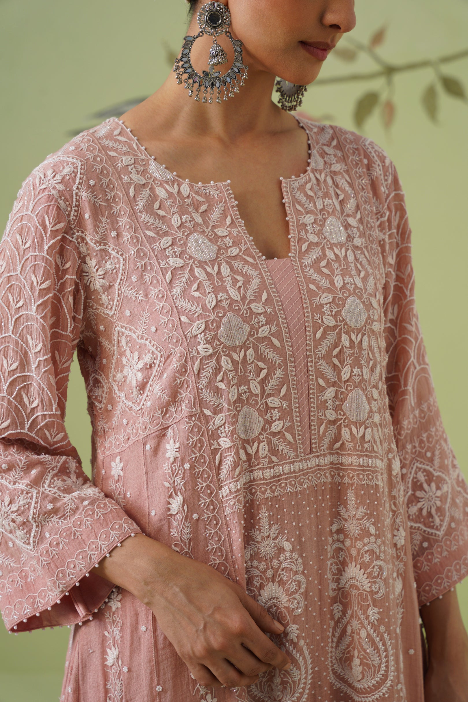 Tissue Chikankari 3pc Anarkali - Dusty Rose