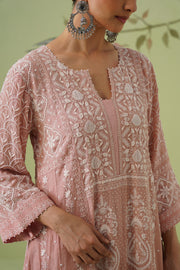 Tissue Chikankari 3pc Anarkali - Dusty Rose