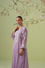 Tissue Chikankari 3pc Anarkali- Dusty Lavender