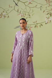 Tissue Chikankari 3pc Anarkali- Dusty Lavender