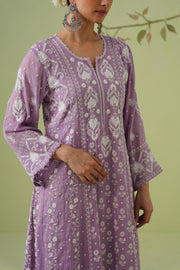 Tissue Chikankari 3pc Anarkali- Dusty Lavender