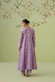 Tissue Chikankari 3pc Anarkali- Dusty Lavender